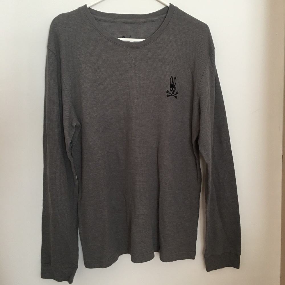 Psycho Bunny Men's Dark Grey Waffle Crew-Neck Long Sleeve Henley